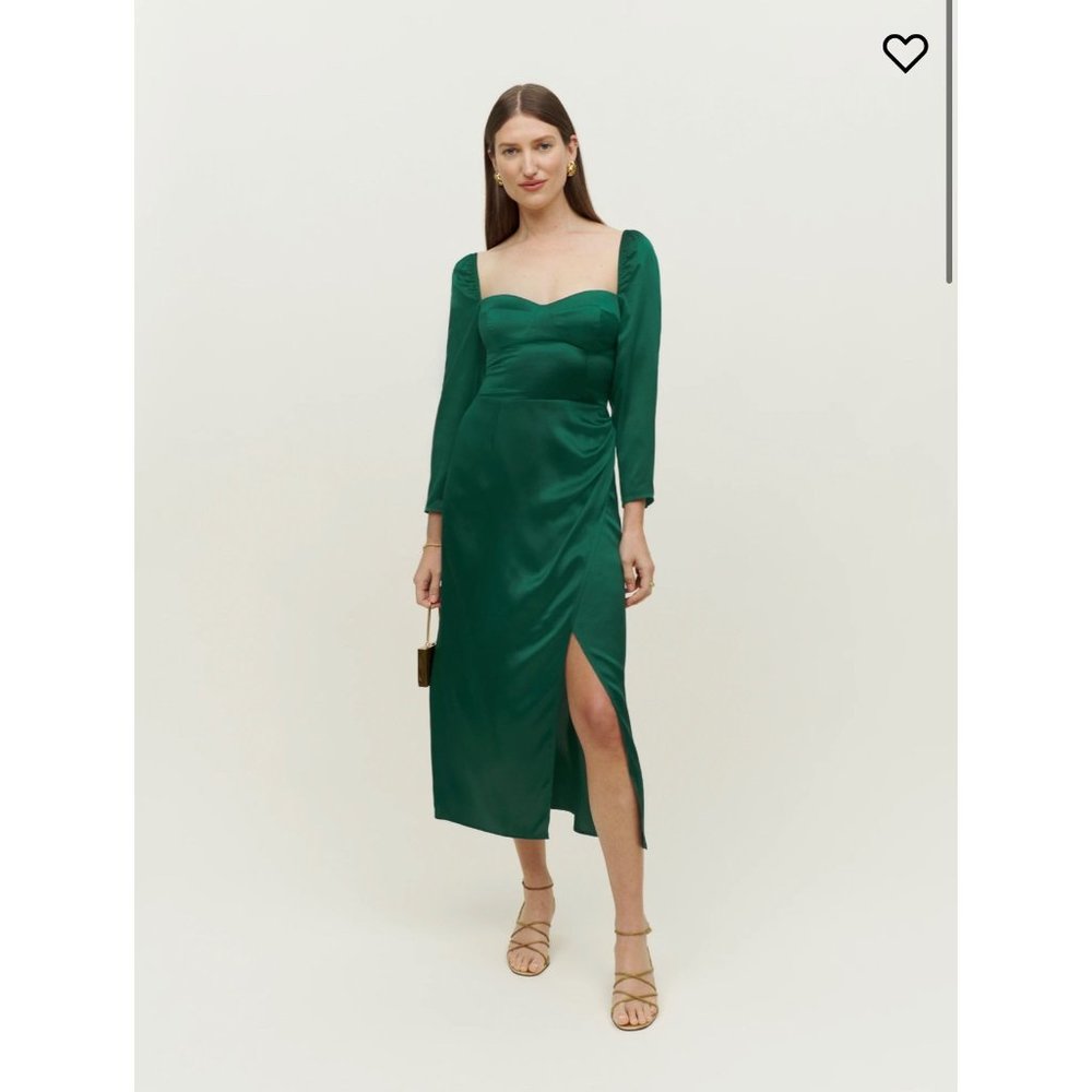 Reformation Gloriana Silk Dress in Emerald 10 NWT SOLD OUT - Picture 4 of 9